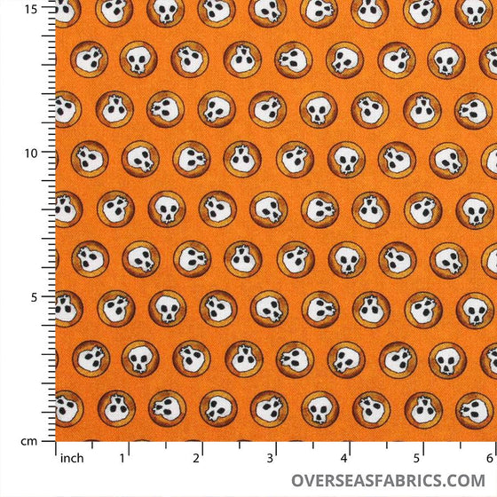 QT Fabrics - Steampunk Halloween, Skulls, Orange