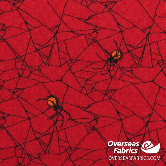 QT Fabrics - Steampunk Halloween, Spiderweb, Red