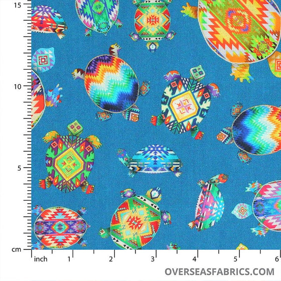 QT Fabrics - This and That VI, Beaded Turtles, Turquoise Blue