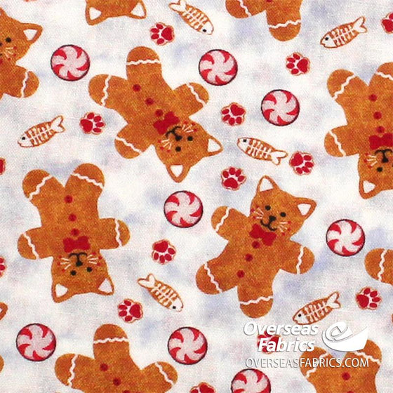 StudioE Fabrics - Kitten Christmas, Ginger Cat Cookie, White