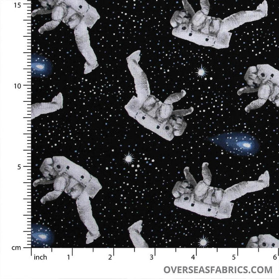 StudioE Fabrics - Planetary Missions, Tossed Astronauts, Black