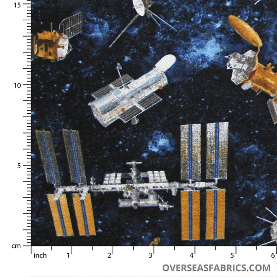 StudioE Fabrics - Planetary Missions, Tossed Satellites, Blue