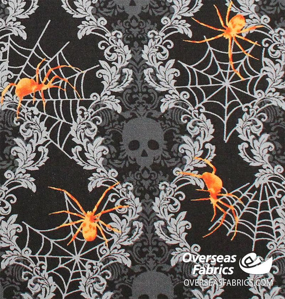 StudioE Fabrics - Spooky Night, Spooky Damask Stripe, Black
