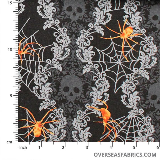 StudioE Fabrics - Spooky Night, Spooky Damask Stripe, Black
