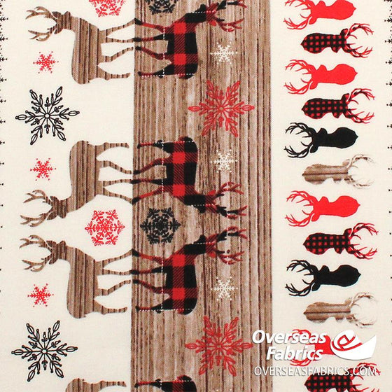 StudioE Fabrics - Warm Winter Wishes, Novelty Stripe Rustic Motifs, Brown