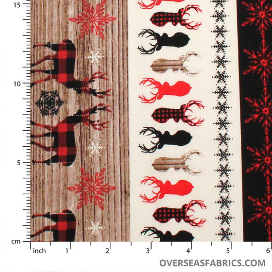 StudioE Fabrics - Warm Winter Wishes, Novelty Stripe Rustic Motifs, Brown