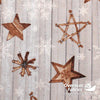 StudioE Fabrics - Warm Winter Wishes, Wood Grain with Snowflakes and Stars, Brown