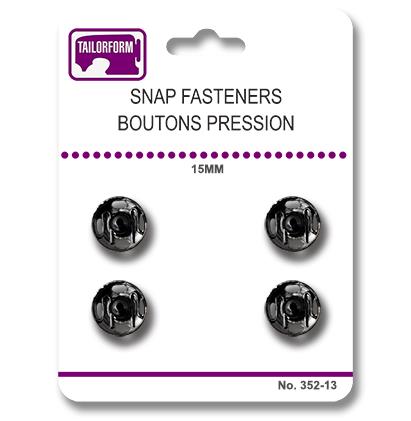 Tailorform - Snap Fasteners, Black, 15mm