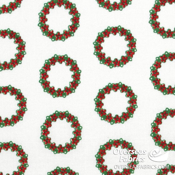 Windham Fabrics - Candy Cane Lane, Wreaths, White