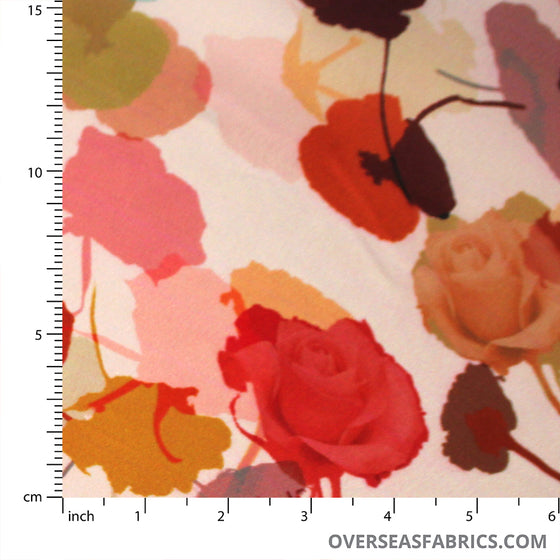 Silky Crepe 45" - Design 03, Floral Silhouettes, Pink (Spring 2022)