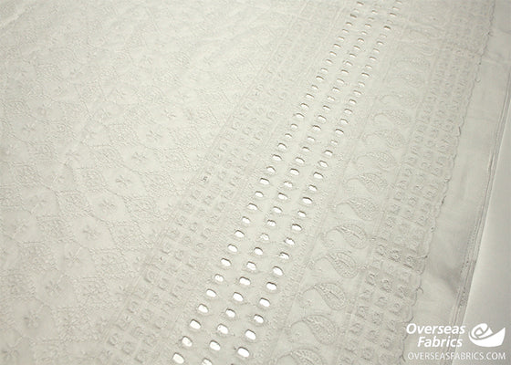 Embroidered Cotton 45" - Diamonds, White (Spring 2022)