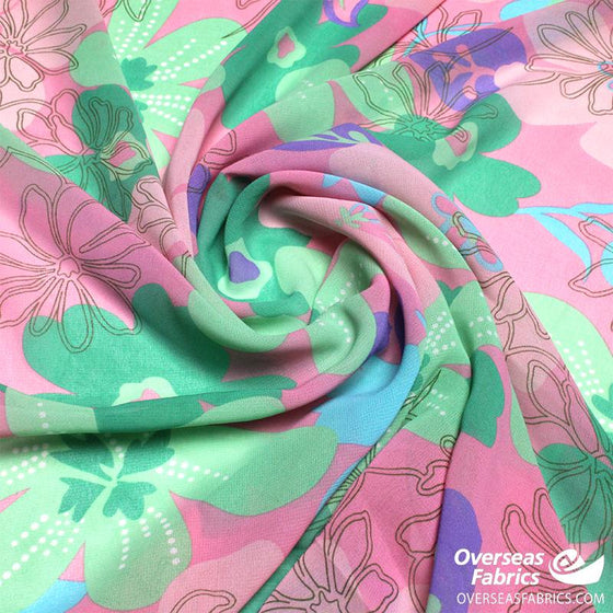 Printed Chiffon 60 (Mar 2021) - Design 16, Big Floral, Pink