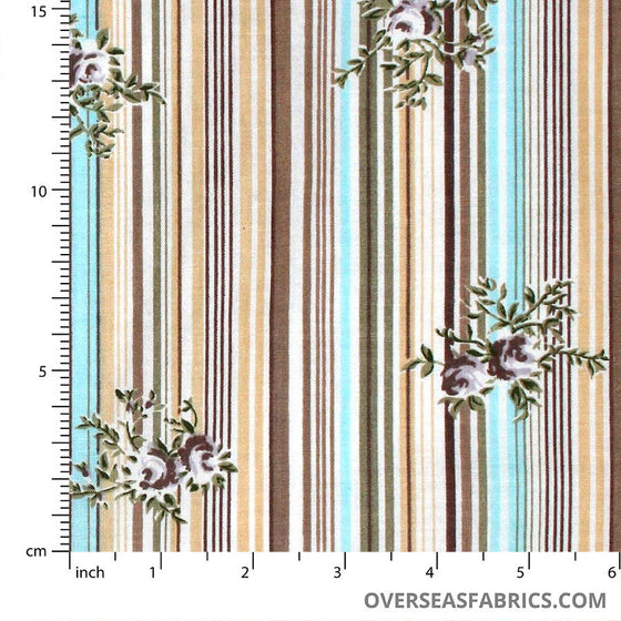 Dress Cotton 60" (Jun 2021) - Design 12, Floral Multi Stripe, Brown