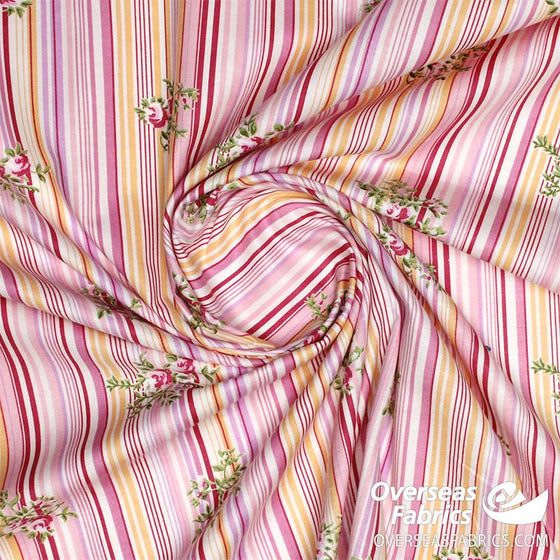 Dress Cotton 60" (Jun 2021) - Design 12, Floral Multi Stripe, Pink