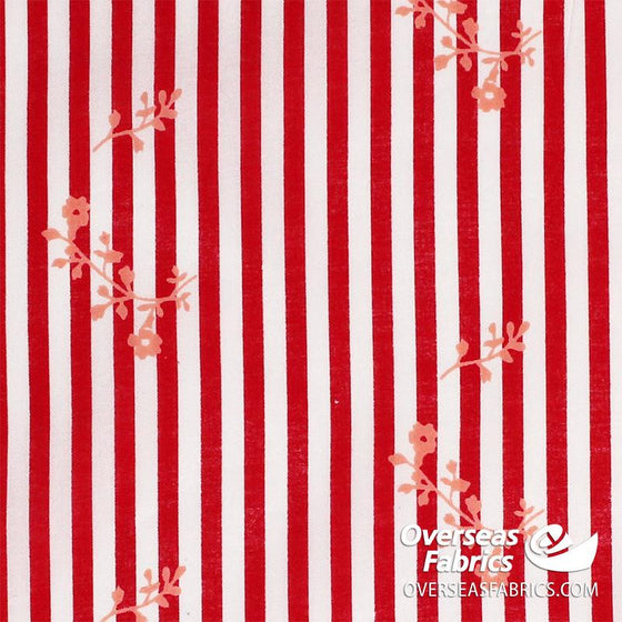 Dress Cotton 60" (Jun 2021) - Design 15, Floral Stripe, Red