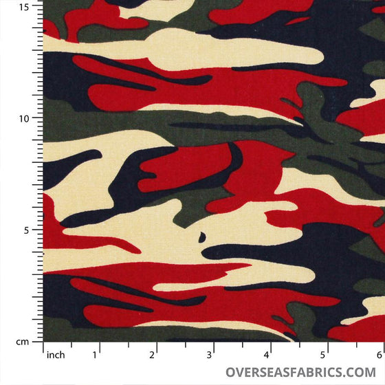 Dress Cotton 60" (Dec 2020) - Design 1, Camouflage, Red