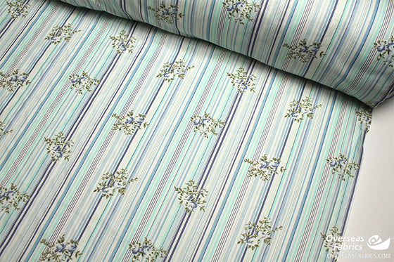 Dress Cotton 60" - Design 05, Floral Multi Stripe, Blue (Spring 2022)
