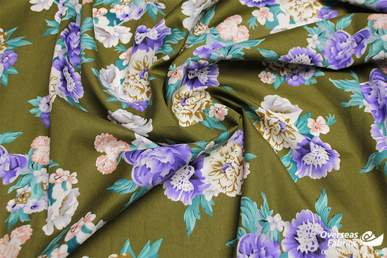 Dress Cotton 60" - Design 05, Big Bouquets, Green (Summer 2022)