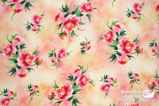 Silky Crepe 45" - June 2020 Collection; Design 05, Pink Bloom