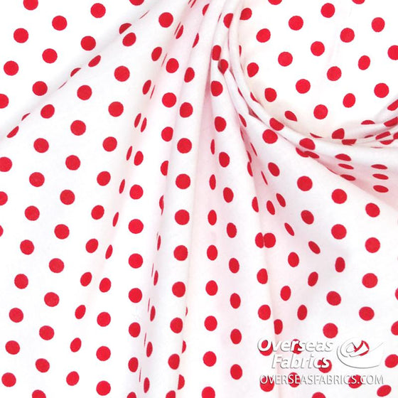 Dress Cotton 60" - June 2020 Collection; Design 12 - Small Polka Dots, White-Red