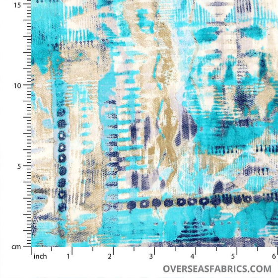 Dress Crepe 45" - July 2020 Collection; Design 04 - Abstract Geometric, Turquoise