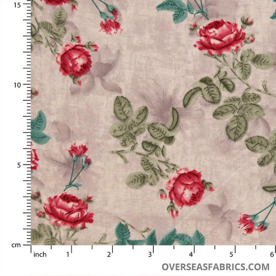 Dress Crepe 45" - June 2020 Collection; Design 04 - Quiet Carnations, Red