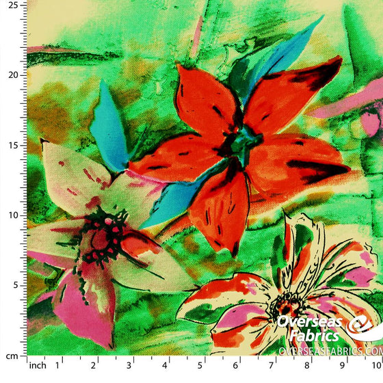 Dress Crepe 45" - June 2020 Collection; Design 07 - Abstract Lilies, Green