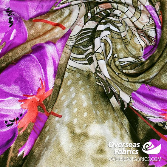 Dress Crepe 45" - June 2020 Collection; Design 10 - Buttercup Swirls, Purple