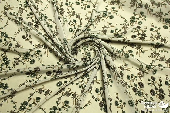 Dress Crepe 45" - Design 03, Decorative Dahlias, Green (Spring 2022)