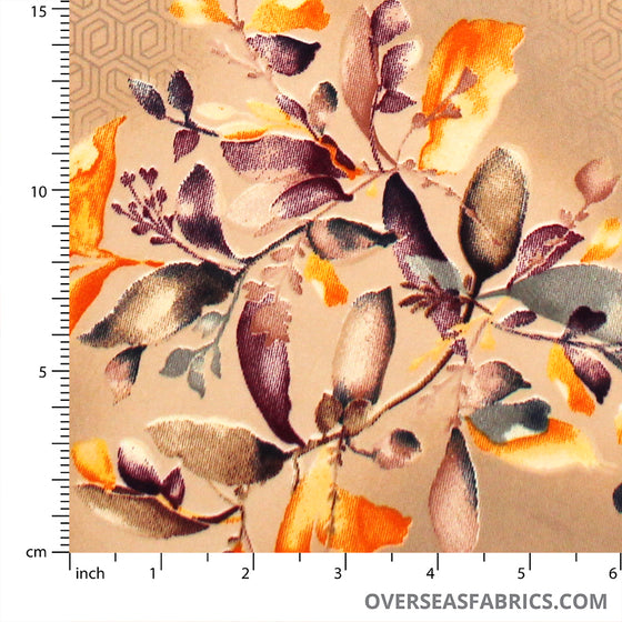 Dress Crepe 45" - Design 04, Leaves and Rhombuses, Brown (Spring 2022)