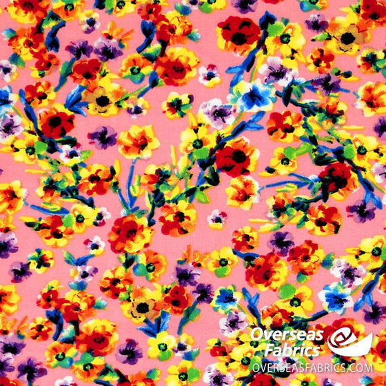 Dress Rayon 60" - June 2020 Collection; Design 02 - Floral Explosion, Peach