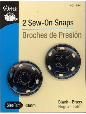 Dritz - Sew-On Snaps - Black, 30mm, 2 count