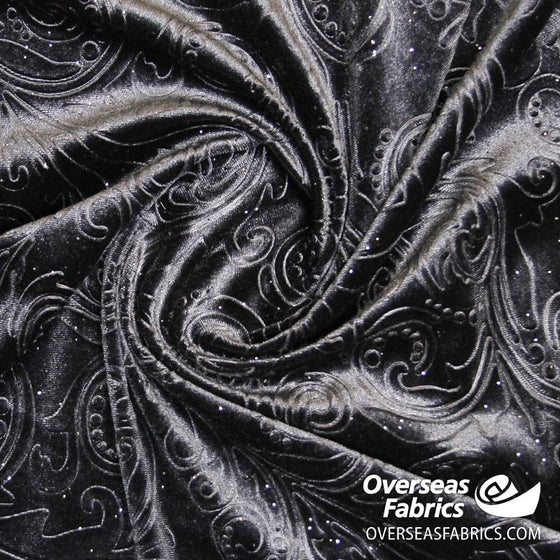 Embossed Velvet 60" - Paisley Sparkle, Dark Grey