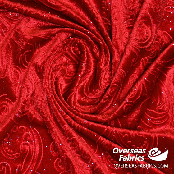 Embossed Velvet 60" - Paisley Sparkle, Red