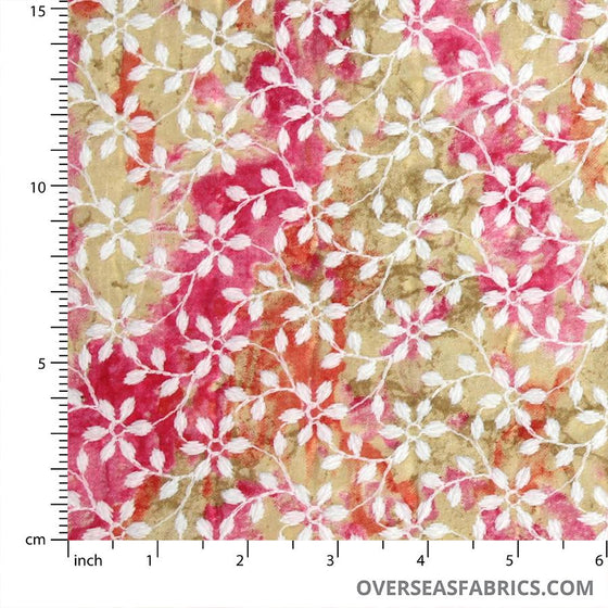 Embroidered Cotton 45" - Design 06, Pink Orange (Jan 2021)