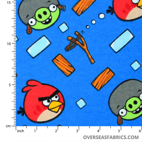 Flannelette Print 45" - July 2020 Collection; Design 13 - Angry Birds, Blue