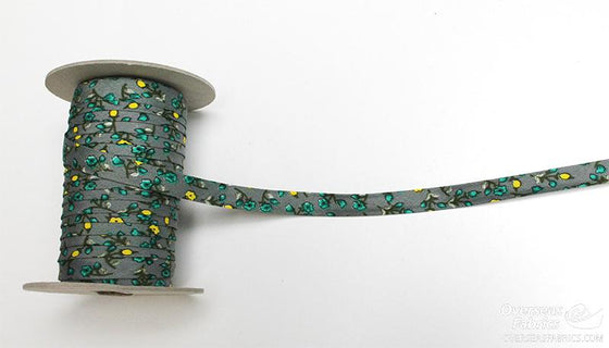 Double-fold Bias Tape 13mm (1/2") - Grey Floral, Kelly Green