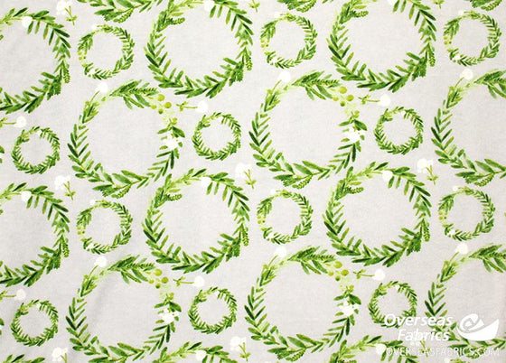 Flannelette Print 45" - Wreaths, Green (Fall 2021)