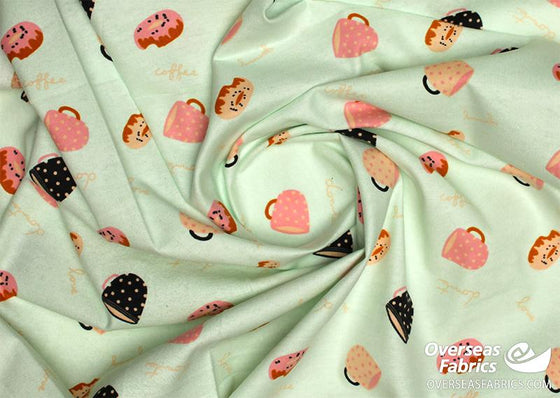 Flannelette Print 45" - Coffee and Donuts, Green (Fall 2021) - Misprint (see photos)