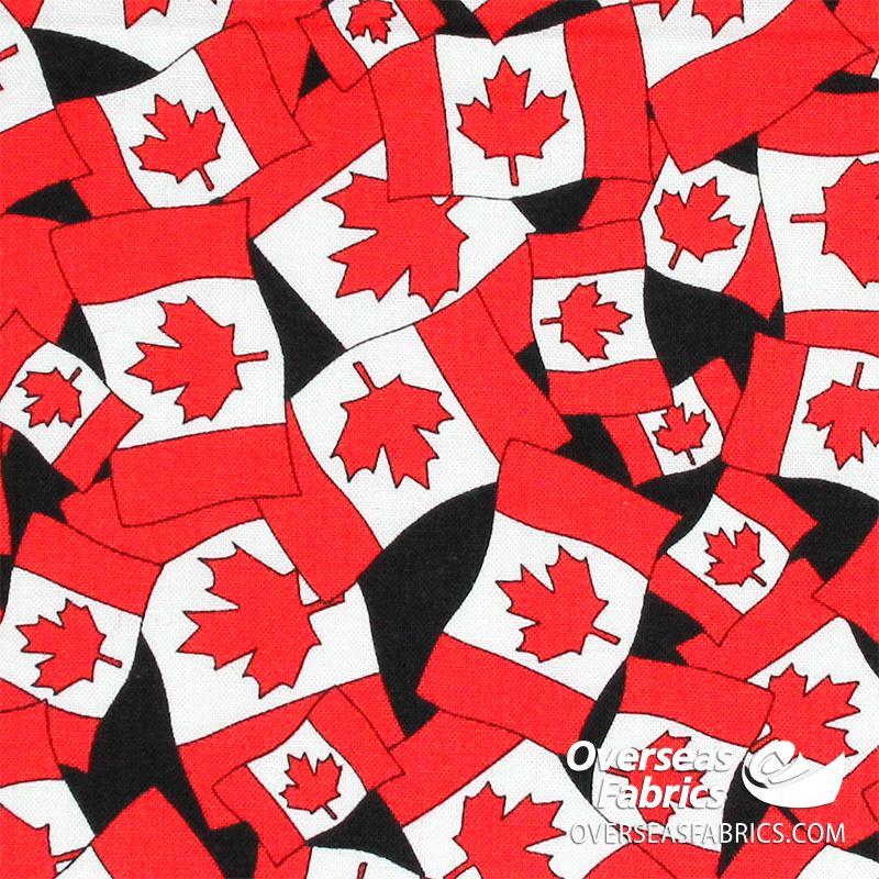 Canadiana Quilting Cotton Canada Flag Mini, Black Overseas Fabrics