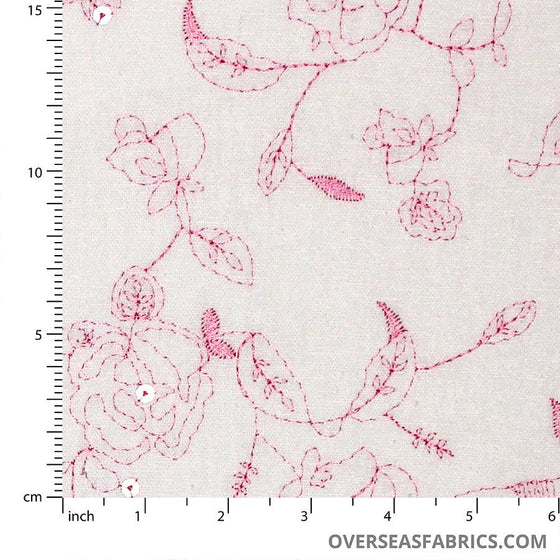 Linen Cotton 56" - Floral Sequin Embroidery, Magenta (Jul 2021)