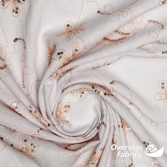 Linen Cotton 56" - Floral Sequin Embroidery, Orange (Jul 2021)
