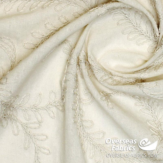 Linen Rayon Blend 60" - Floral Embroidery, Cream