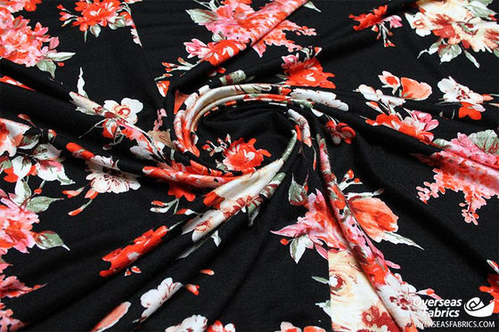 Rayon Knit 60" - Floral, Black-Orange (July 2021)