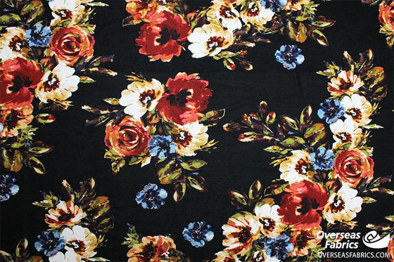 Rayon Knit 60" - Floral, Black-Gold (July 2021)
