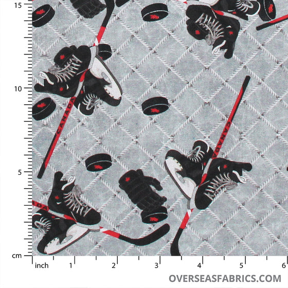 Quilters Choice - Canada's Game 2, Skates and Sticks, Grey